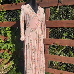 Women's Pink Floral Long Sleeve Maxi Dress